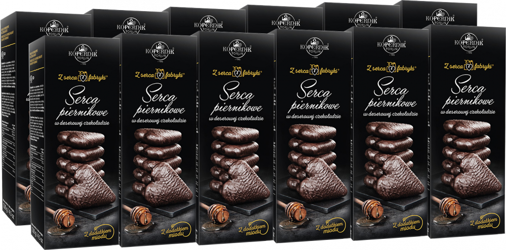 12x Pierniki Kopernik Premium Serca Piernikowe w deserowej czekoladzie, 128g