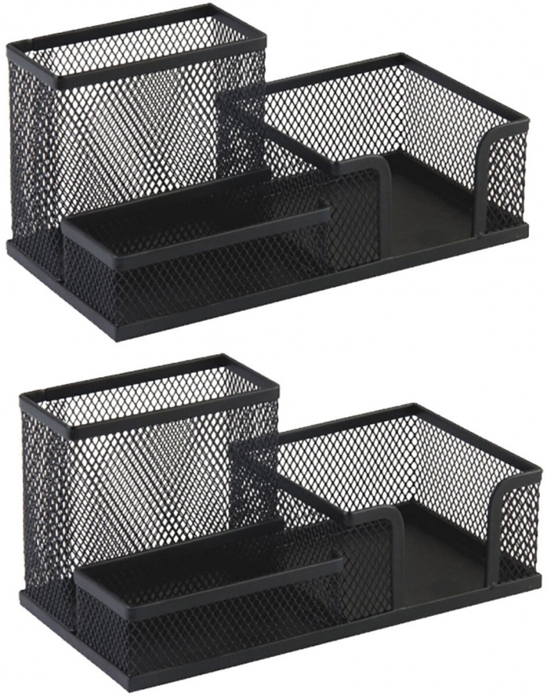 2x przybornik na biurko Leviatan, metalowy (druciany), 3 przegrody, 205x103x98 mm, czarny
