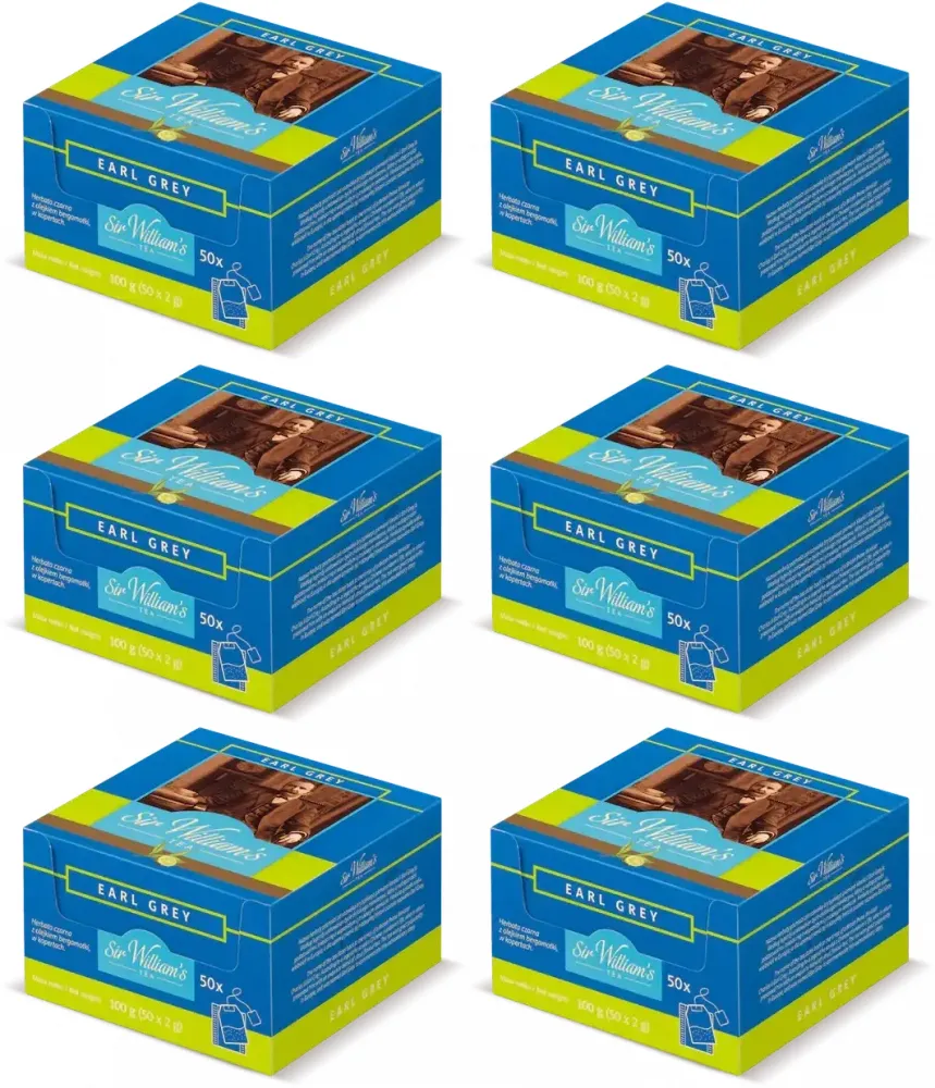 6x Herbata Earl Grey w kopertach Sir William’s Tea, 50 sztuk x 2g