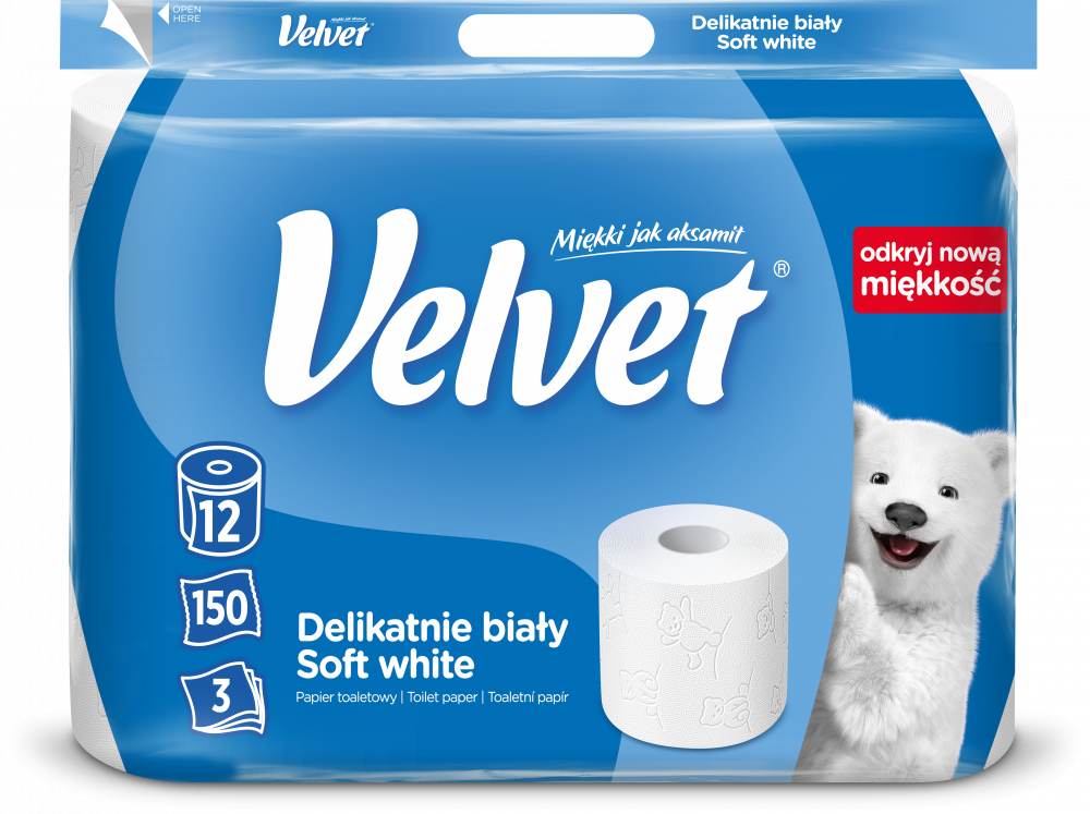 Papier toaletowy Velvet, 3-warstwowy, 12 rolek, delikatnie biały