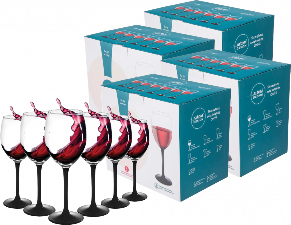 4x Kieliszki do czerwonego wina Altom Design Onyx, 330ml, komplet 6 sztuk, przezroczysto-czarny