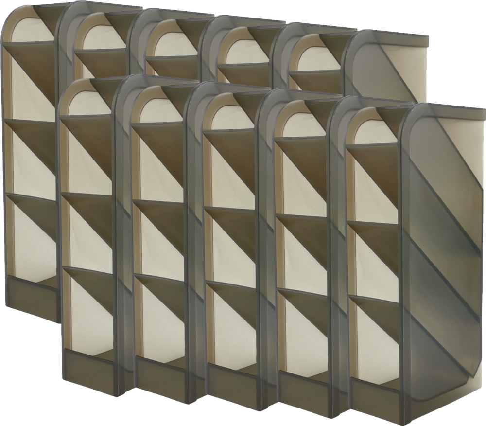 10x Przybornik na biurko D.Rect, pionowy, bez wyposażenia, 4 przegrody, 202x50x90mm, przezroczysty dymny