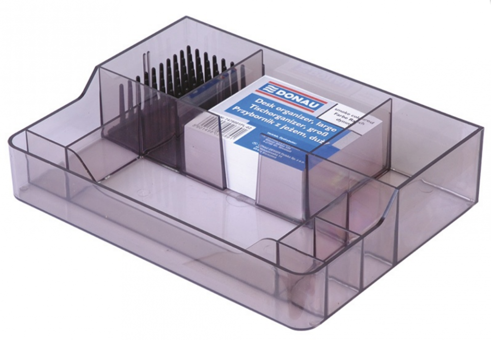 Przybornik na biurko Donau, z jeżem, 8 przegród, 230x170x50mm, dymny