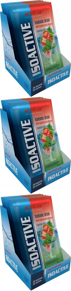 3x Napój izotoniczny Activlab Isoactive, w saszetkach, truskawka-mięta, 20 sztuk x 31.50g