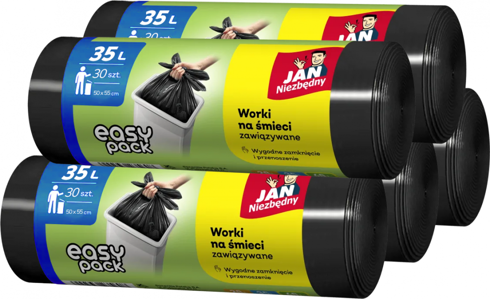 5x Worki na śmieci Jan Niezbędny Easy Pack, na odpady zmieszane, 35l, 30 sztuk, czarny