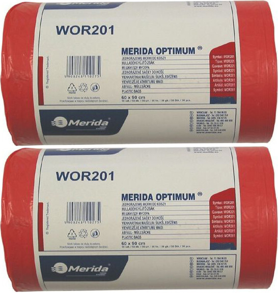 2x Worki na śmieci Merida Optimum, na odpady medyczne, 70l, 50 sztuk, czerwony