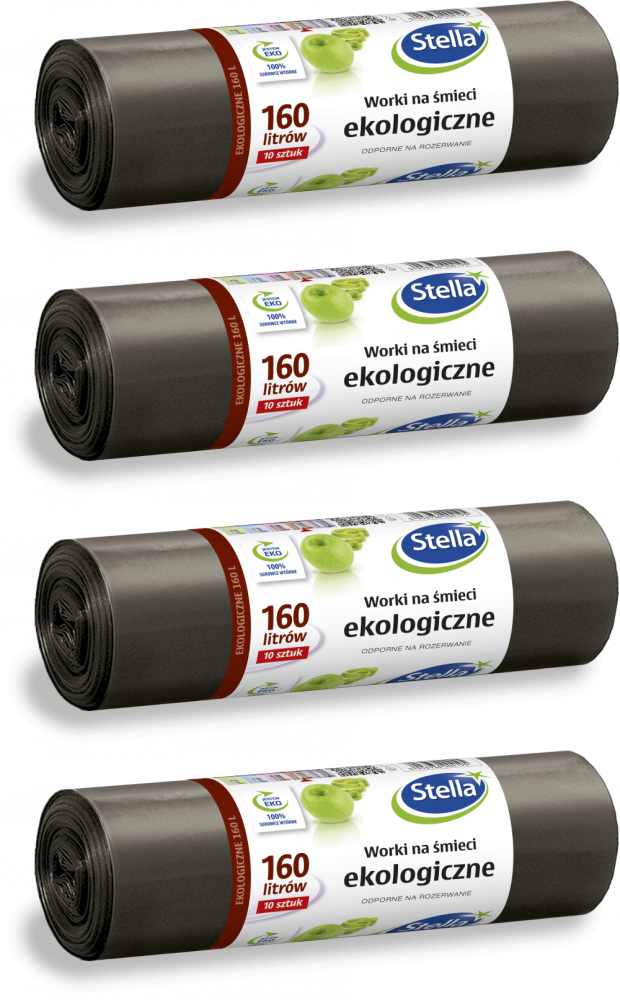 4x Worki na śmieci Stella, na odpady zmieszane, ekologiczne, 160l, 10 sztuk, czarny