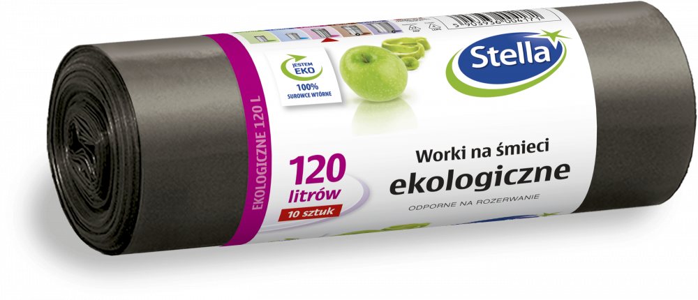 Worki na śmieci Stella, na odpady zmieszane, ekologiczne, 120l, 10 sztuk, czarny