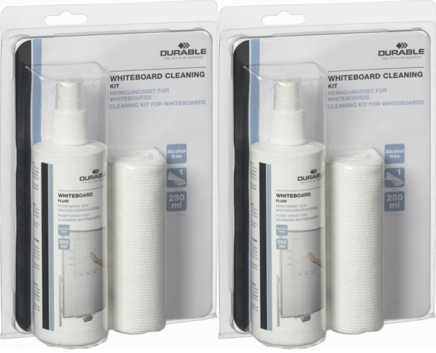 2x Zestaw do tablic Durable, płyn 250ml, ściereczka z mikrofibry 25x25cm