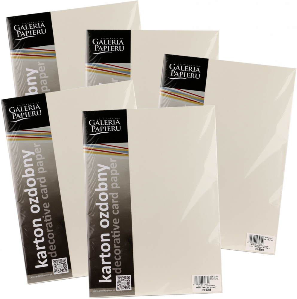 5x Karton ozdobny Galeria Papieru Millenium, A4, 220g/m2, 20 arkuszy biały