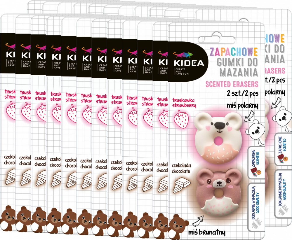 24x Gumka do ścierania Kidea Misie, zapachowa, 2 sztuki, mix kolorów