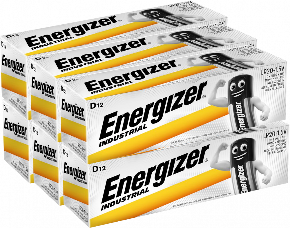 6x Bateria alkaliczna Energizer Industrial, D, 1.5V, LR20, 12 sztuk