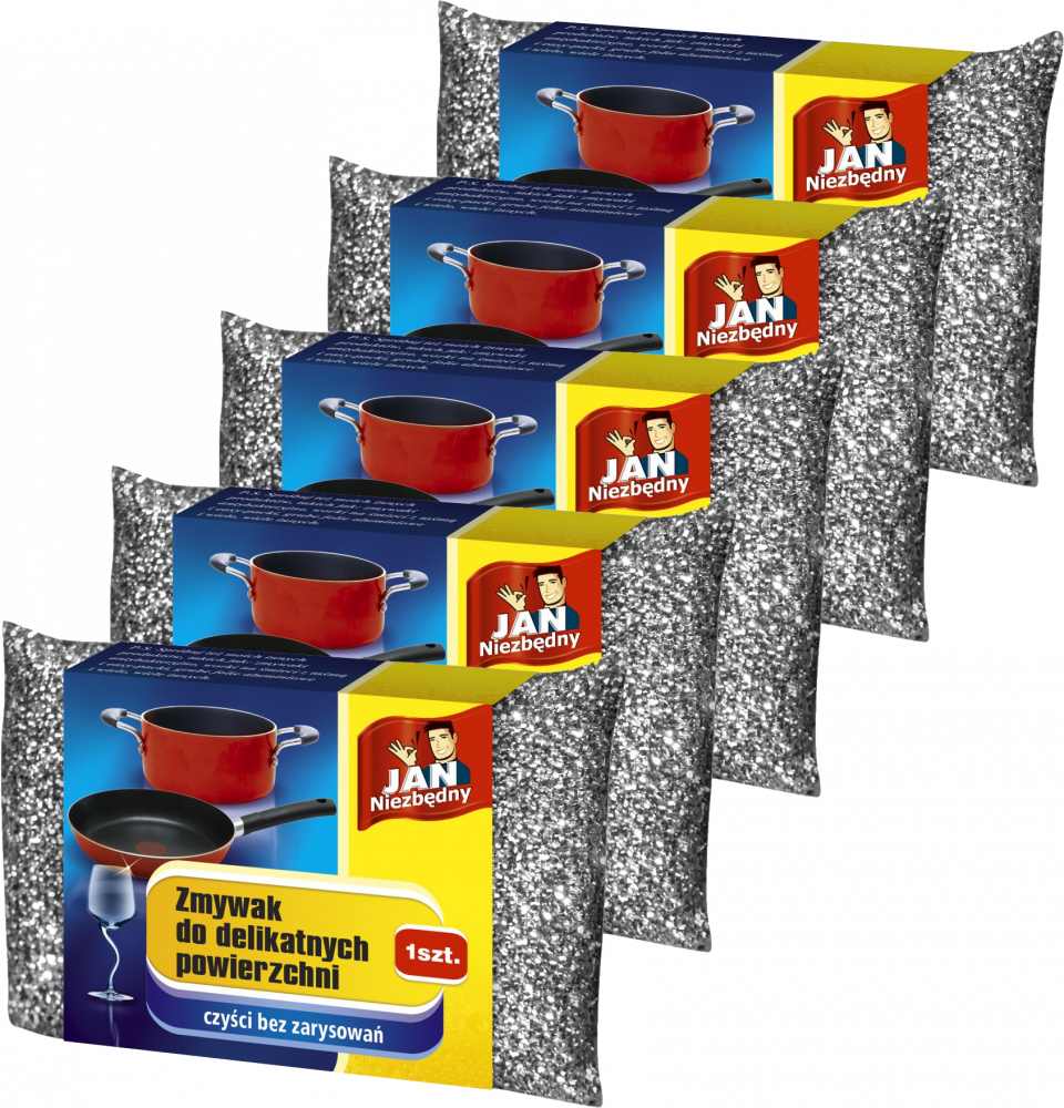 5x Zmywak kuchenny Jan Niezbędny, do delikatnych powierzchni, 12x7x3cm, 1 sztuka, srebrny