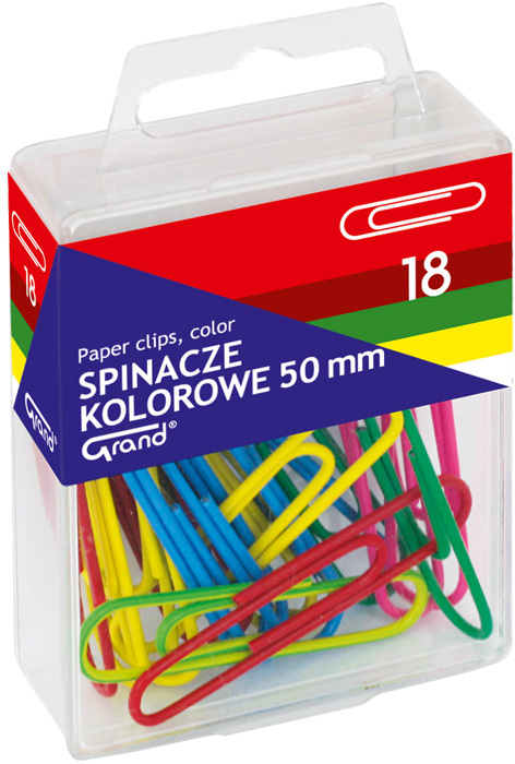 Spinacz Grand R-50, okrągły, w pudełku, 50mm, 18 sztuk, mix kolorów