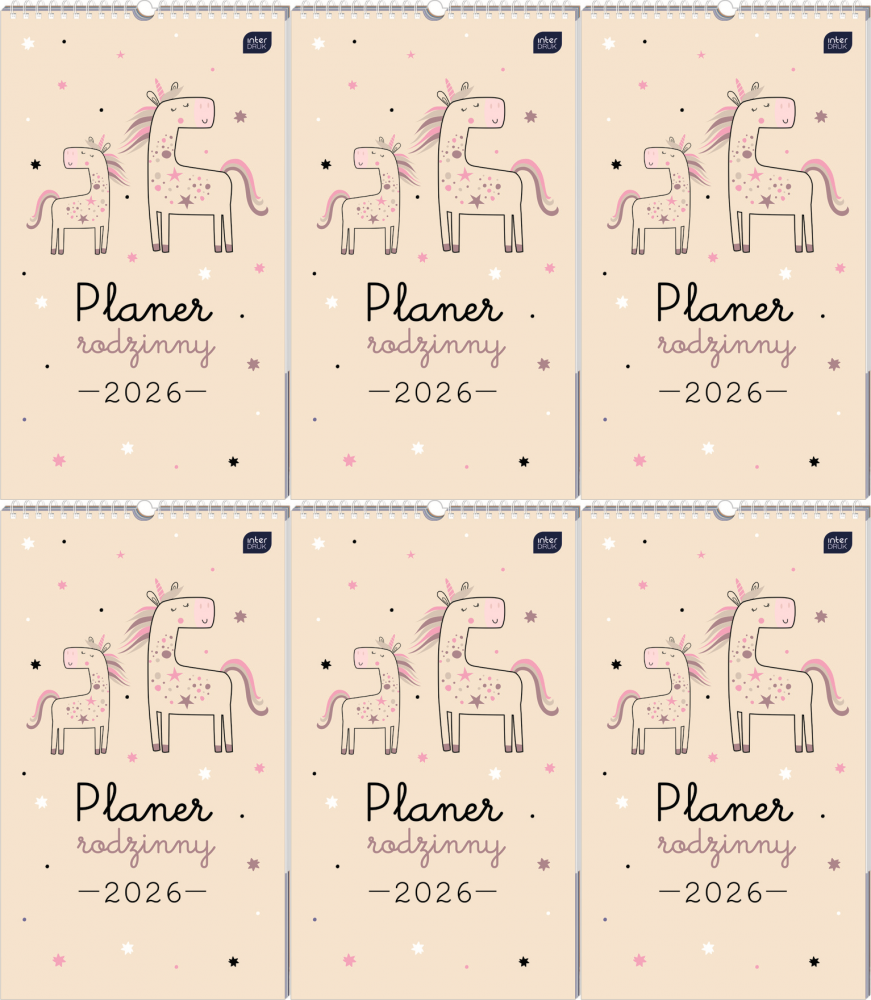 6x Kalendarz ścienny 2026, Interdruk, rodzinny, 25x43cm, miesięczny, Piccolo