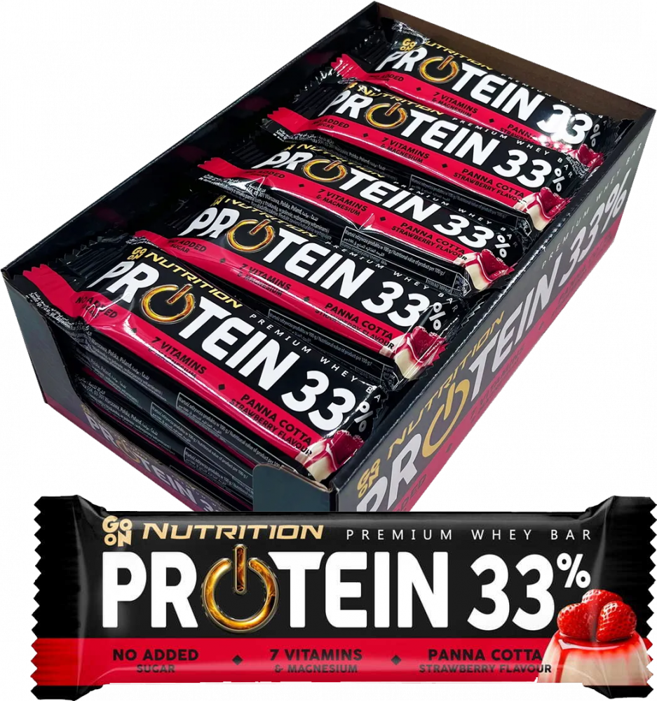 25x Baton proteinowy Sante Go On Nutrition Protein Bar 33%, panna cotta i truskawka , 50g