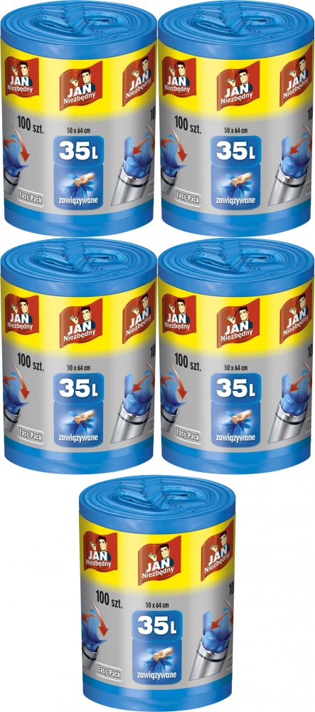 5x Worki na śmieci Jan Niezbędny Easy Pack, na odpady zmieszane,35l, 100 sztuk, niebieski