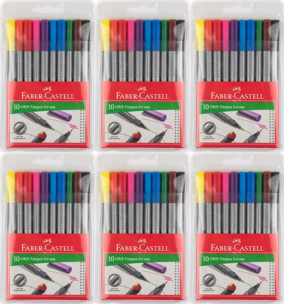6x Cienkopis Faber-Castell Grip, 0.4mm, 10 sztuk, mix kolorów