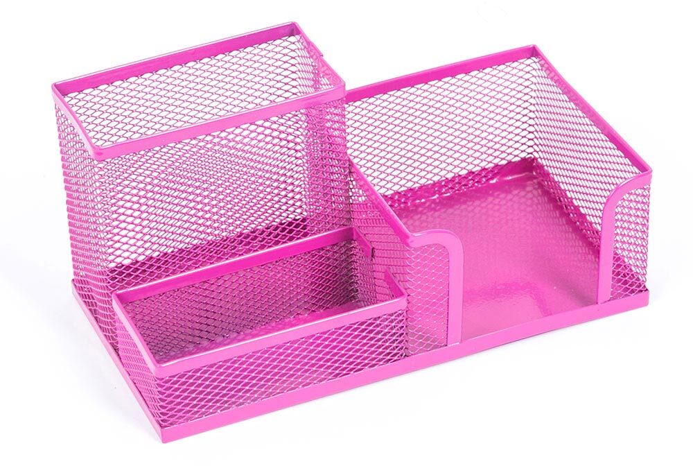 Przybornik na biurko Leviatan, metalowy (druciany), 3 przegrody, 205x103x98mm, różowy