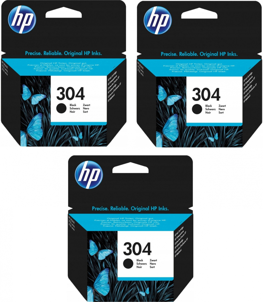 3x Tusz HP 304 (N9K06AE), 120 stron, black (czarny)