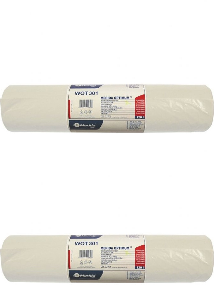 2x Worki na śmieci Merida Optimum, na odpady zmieszane, 120l, 50 sztuk, bezbarwny