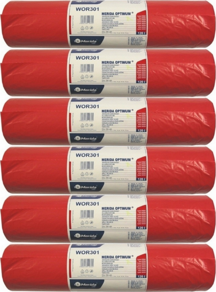 6x Worki na śmieci Merida, na odpady medyczne, 120l, 50 sztuk, czerwony