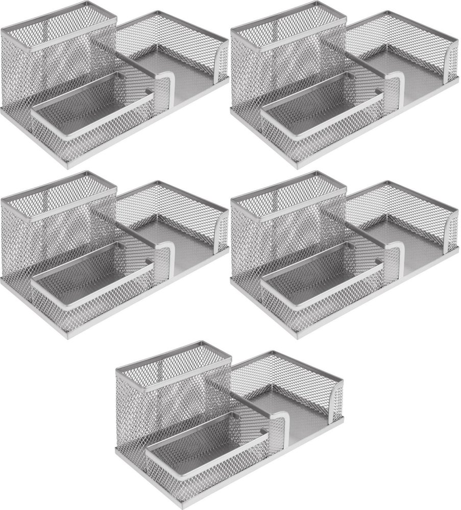 5x Przybornik na biurko MemoBe, bez wyposażenia, metalowy (druciany), 3 przegrody, 9.5x10.5x10cm, srebrny