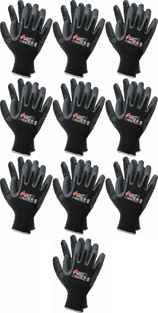 10x Rękawice robocze Reis Dragon RNYLA B, powlekane, rozmiar 9, czarny