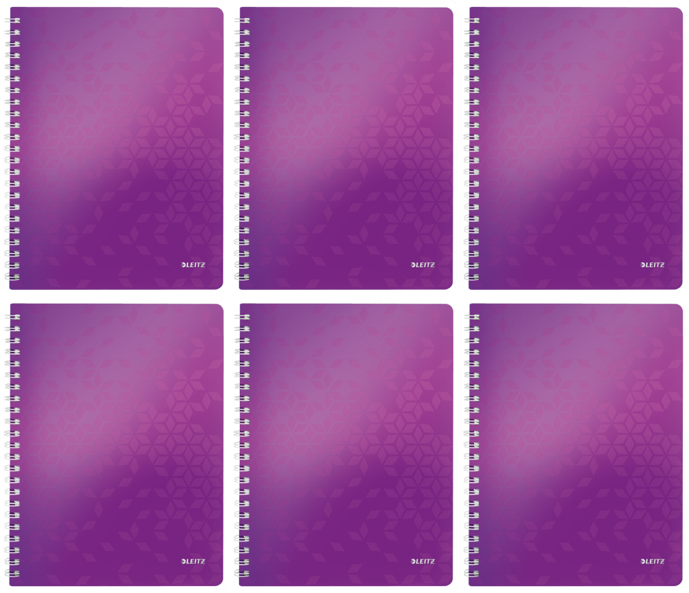 6x Kołonotatnik Leitz Wow, A4, w kratkę, 80 kartek, okładka PP, fioletowy