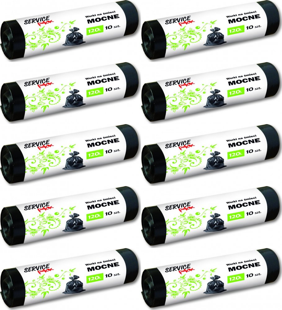 10x Worki na śmieci Service Pack, mocne, na odpady zmieszane, 120l, 10 sztuk, czarny
