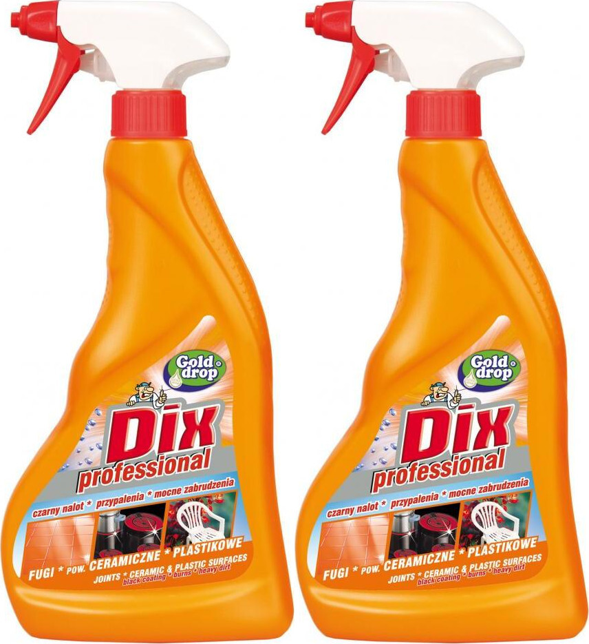 2x Płyn do czyszczenia fug, powierzchni ceramicznych i plastikowych Dix Professional Gold Drop, z rozpylaczem, 0.5l
