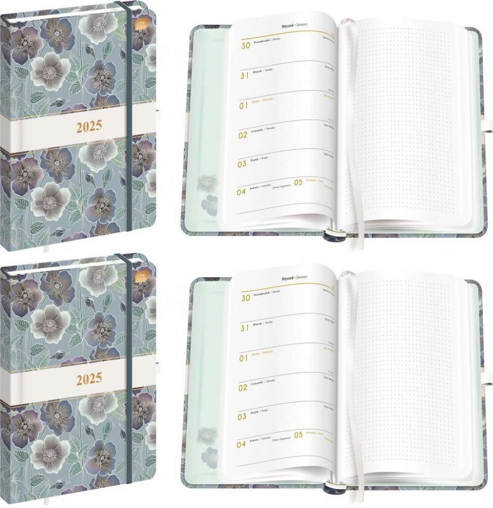 2x Kalendarz książkowy 2025, Interdruk, Metallic Blue Rose, B5, tygodniowy, 192 strony