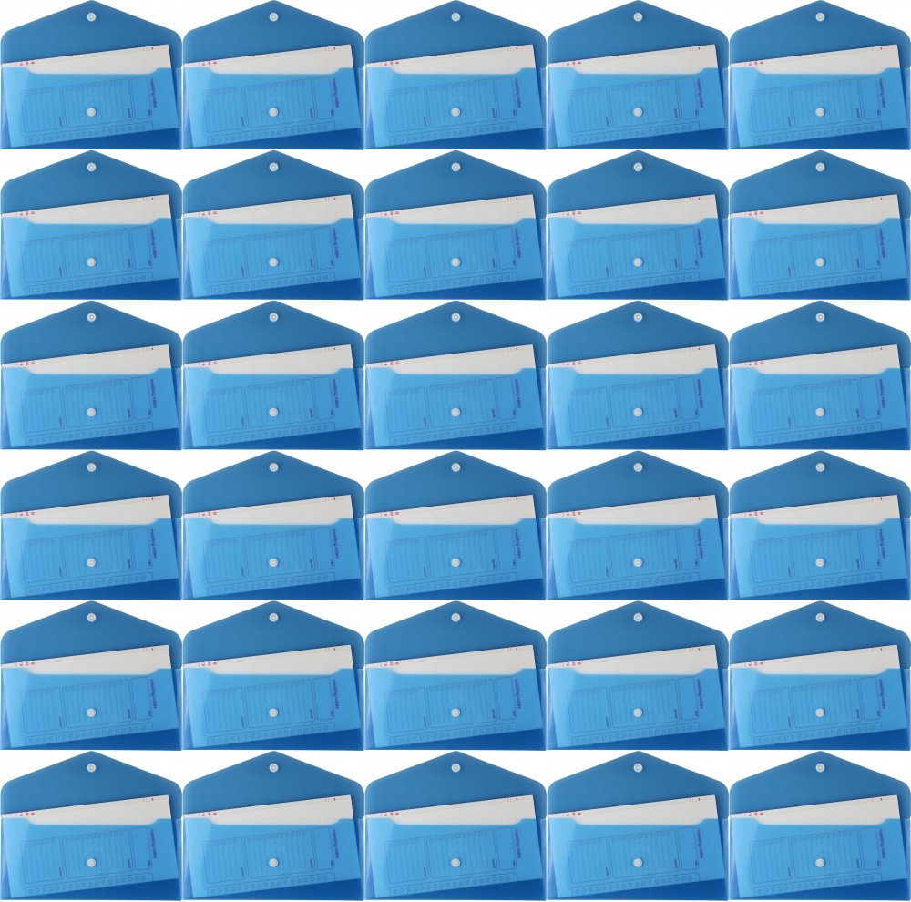 30x Teczka kopertowa Biurfol Satyna, DL, na zatrzask, przezroczysty niebieski