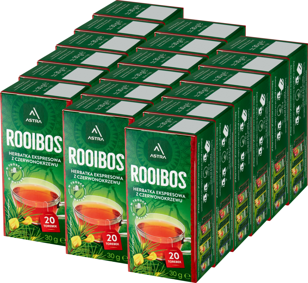 18x Herbata Rooibos w torebkach Astra, 20 sztuk x 1.5g