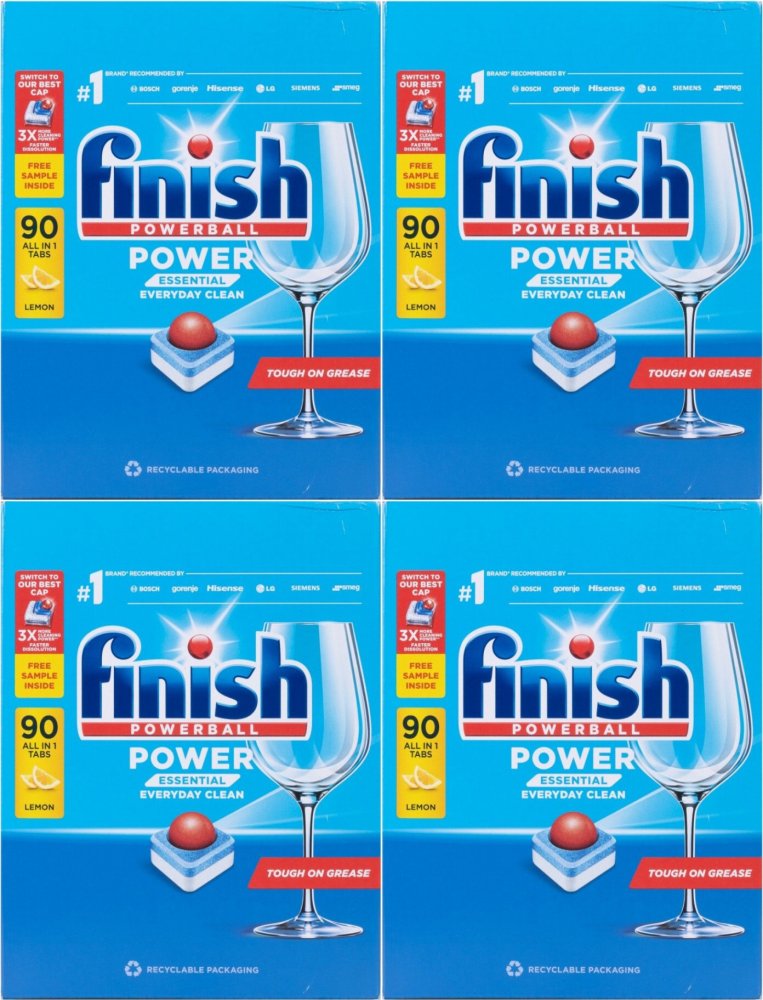 4x Tabletki do zmywarki Finish Power Essential, lemon, 90 sztuk+2 kapsułki gratis