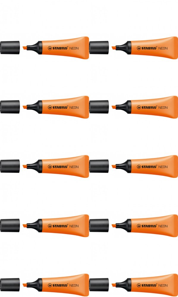 10x Zakreślacz Stabilo Neon 72/54, ścięta, pomarańczowy