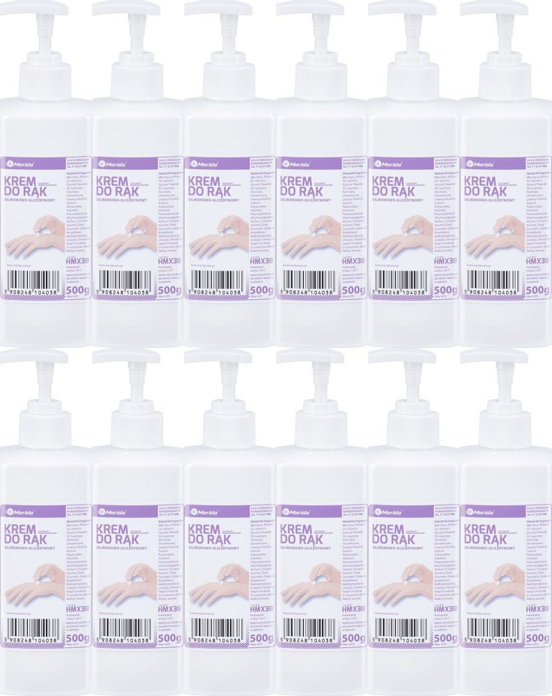 12x Krem do rąk Merida, silikonowo-glicerynowy, 500g