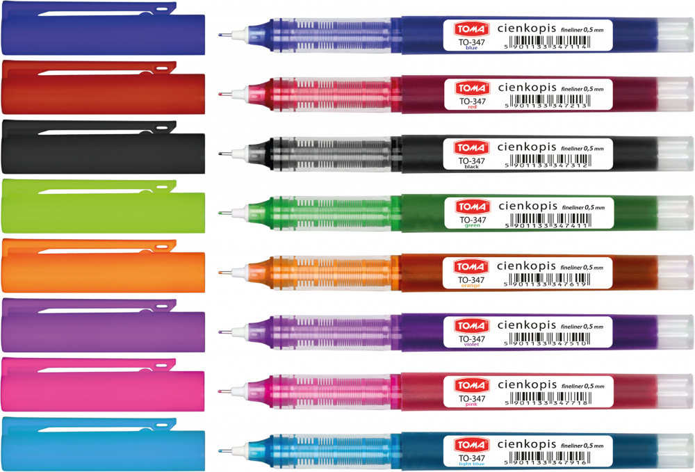 Cienkopis kapilarny Toma TO-347, okrągła, 0.5mm, 8 sztuk, mix kolorów
