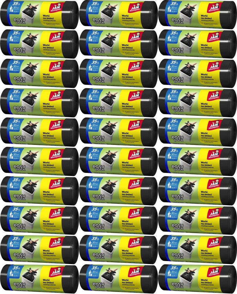 80x Worki na śmieci Jan Niezbędny Easy Pack, na odpady zmieszane, 35l, 30 sztuk, czarny