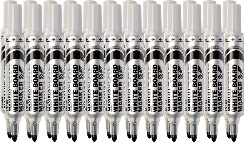 24x Marker suchościeralny Pentel Maxiflo MWL5M, z tłoczkiem, okrągła, 6mm, czarny