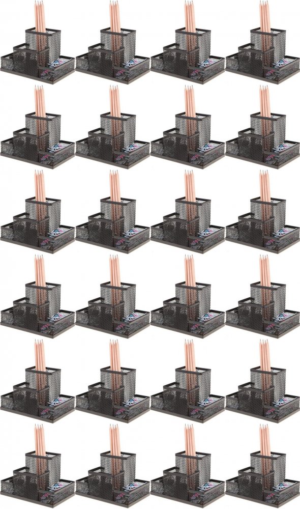 24x Przybornik na biurko Net Z3318, 4 przegrody, 150x100x100mm, czarny