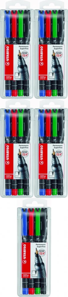5x Foliopis Stabilo, OHPen, okrągła, 0.4 mm (S), 4 sztuki, mix kolorów
