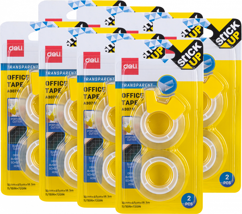 8x Taśma klejąca Deli Stick Up, 18mmx18.3m, 2 sztuki, przezroczysty