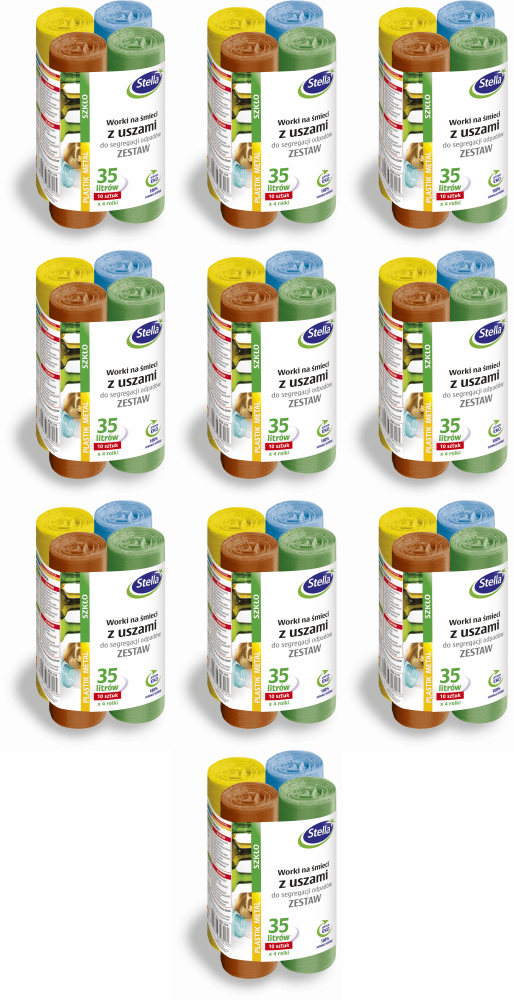10x Worki na śmieci Stella, na odpady BIO/papier/szkło/plastik, 35l, 4x10 sztuk, mix kolorów
