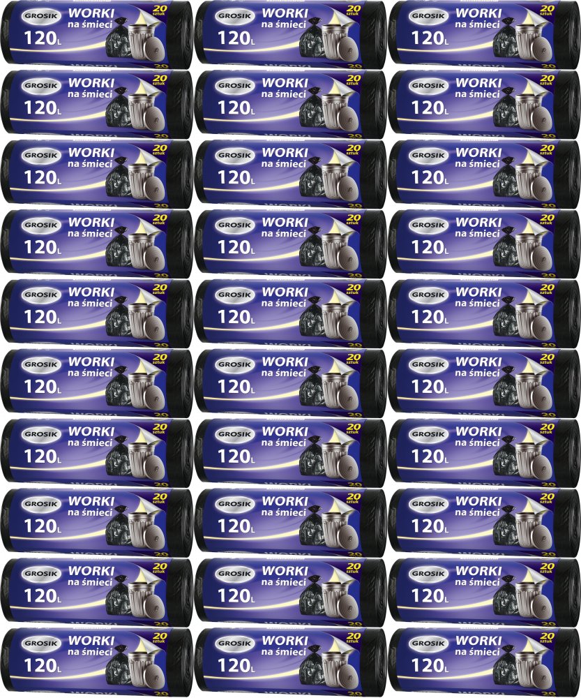 40x Worki na śmieci Grosik, na odpady zmieszane, 120l, 20 sztuk, czarny