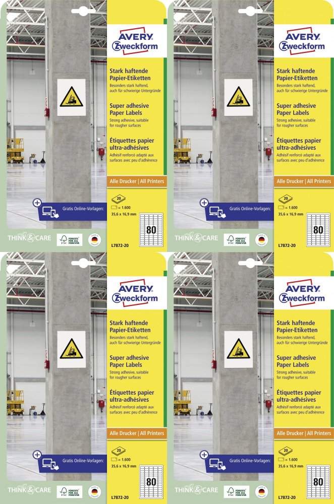 4x Etykiety papierowe do trudnych powierzchni Avery Zweckform, 35.6x16.9mm, 20 arkuszy, biały