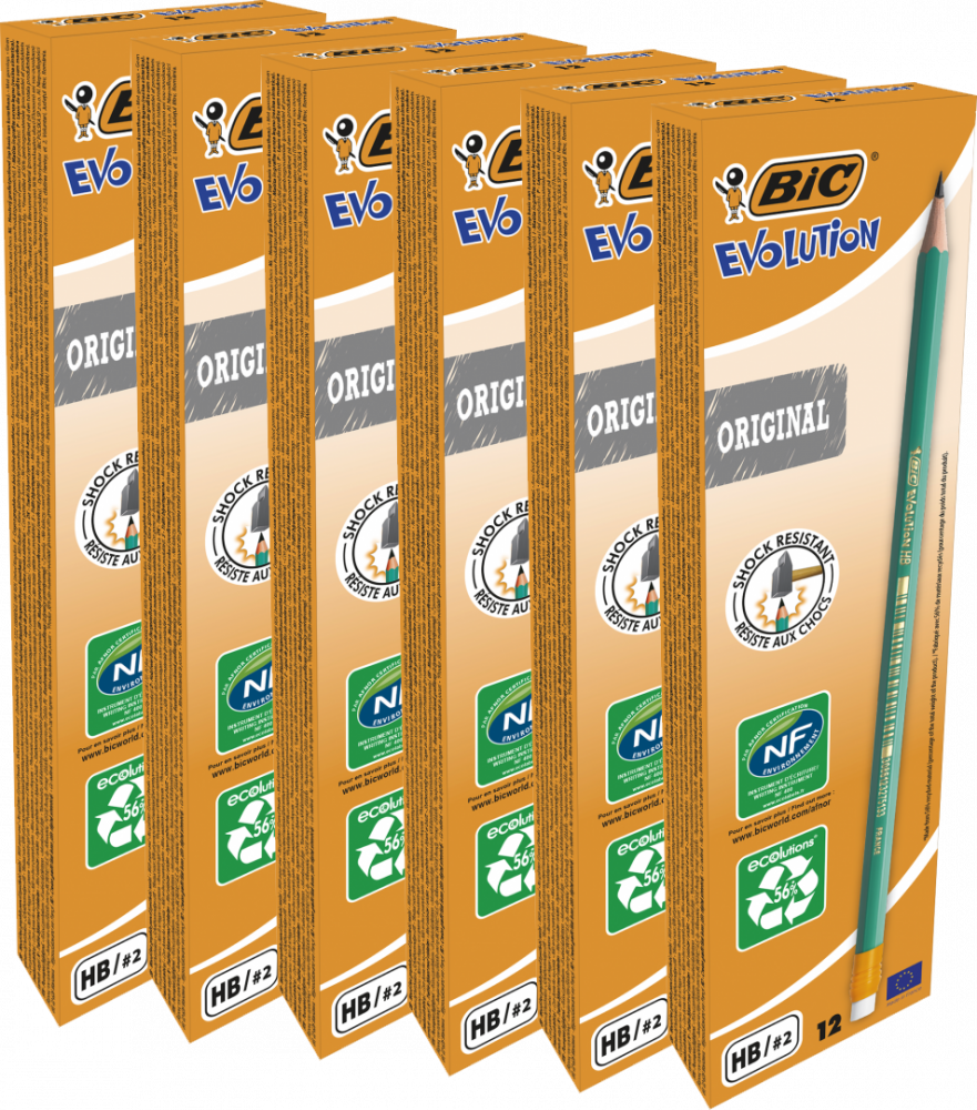 72x Ołówek BIC Evolution Original 655, HB, z gumką, zielony