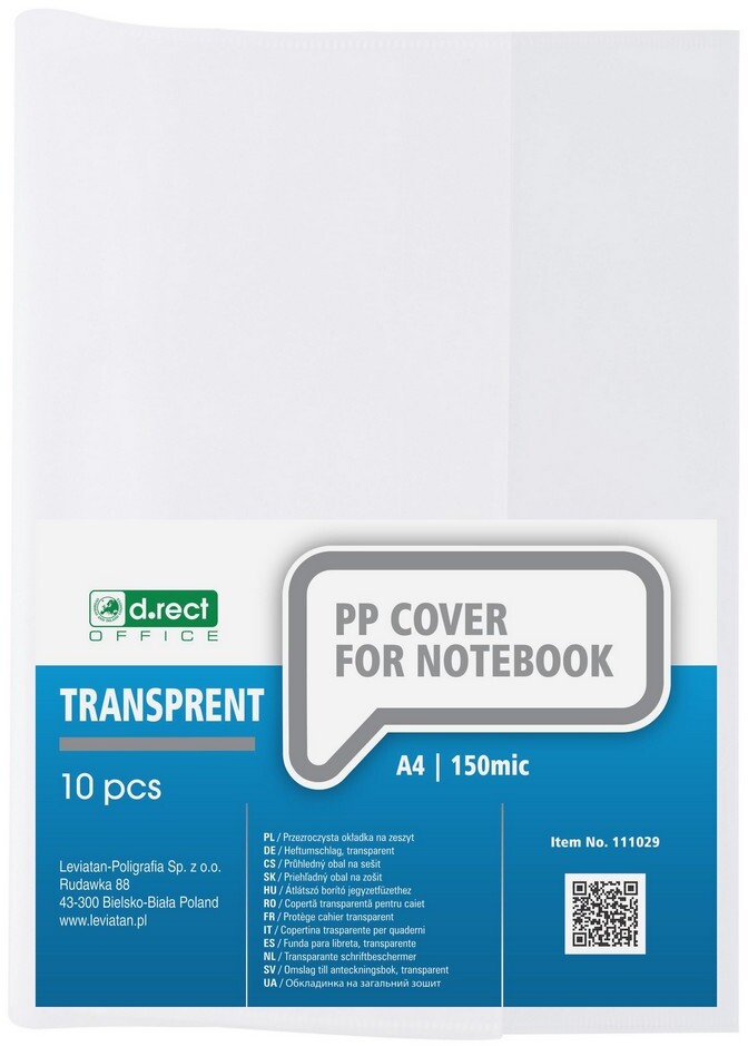 Okładka na zeszyt D.Rect, A4, 150mic, 10 sztuk, przezroczysty