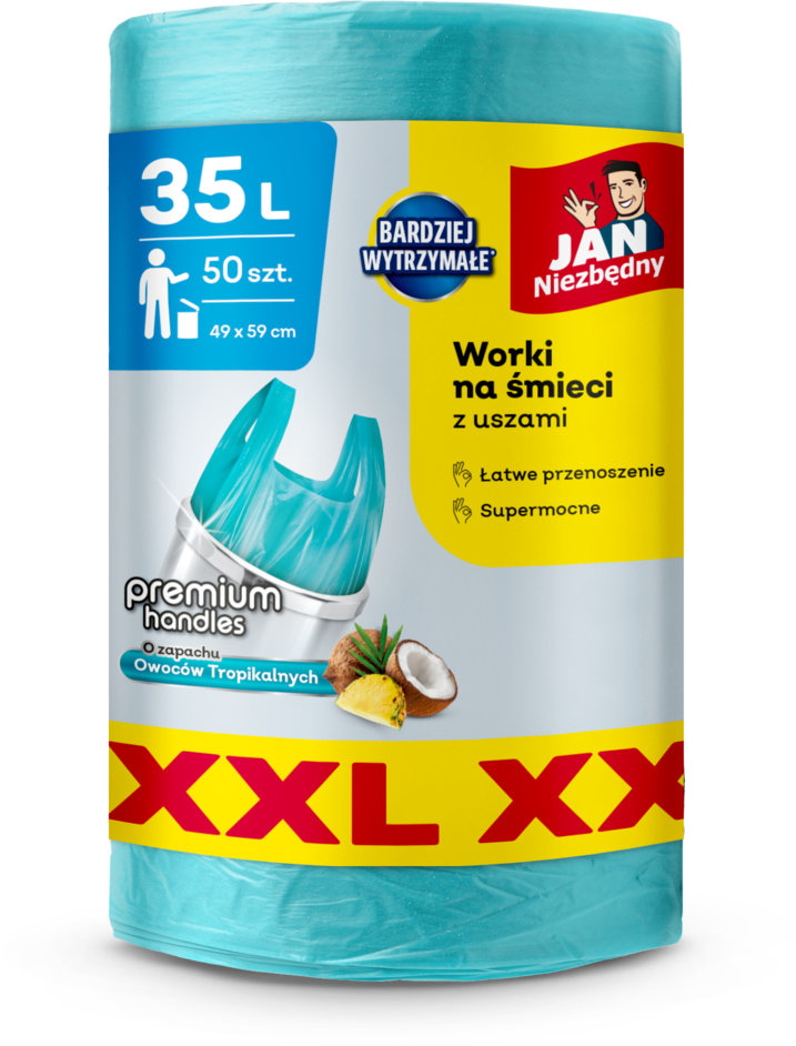Worki na śmieci Jan Niezbędny T-shirt, HDPE, zapachowe, na odpady zmieszane, 35l, 50 sztuk, niebieski