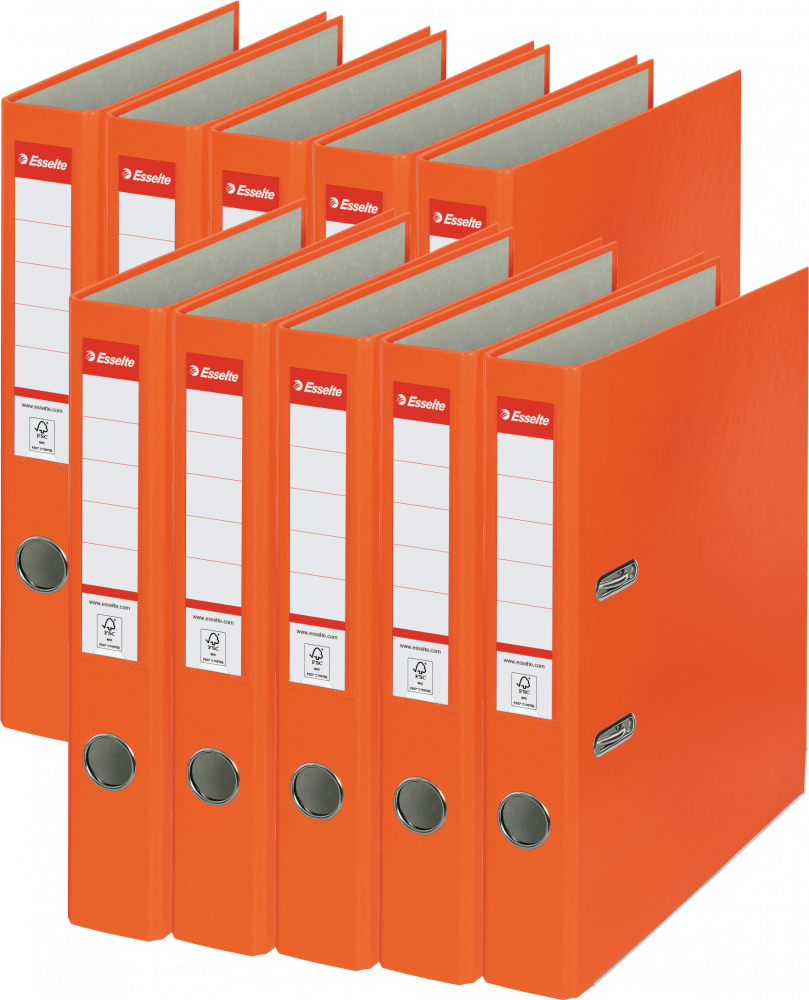 10x Segregator A4 Esselte, 50mm, do 350 kartek, ekonomiczny, pomarańczowy